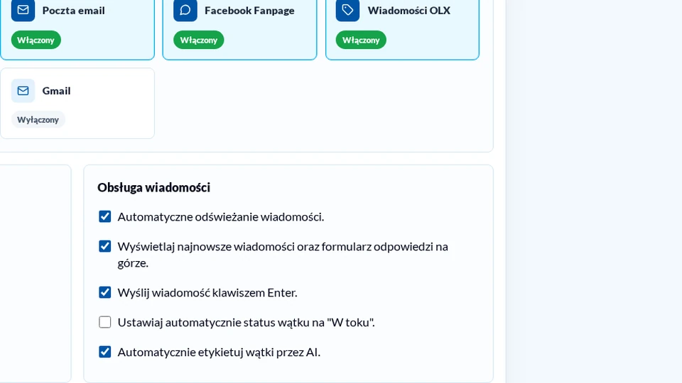 Kanały i ustawienia obsługi wiadomości nowego Komunikatora w jasnym motywie