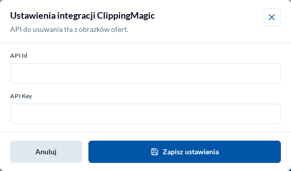 Ustawienia ClippingMagic