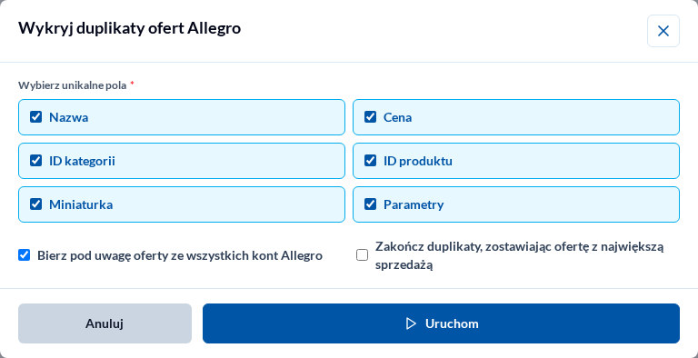 Wykrywanie duplikatów ofert według wybranych pól