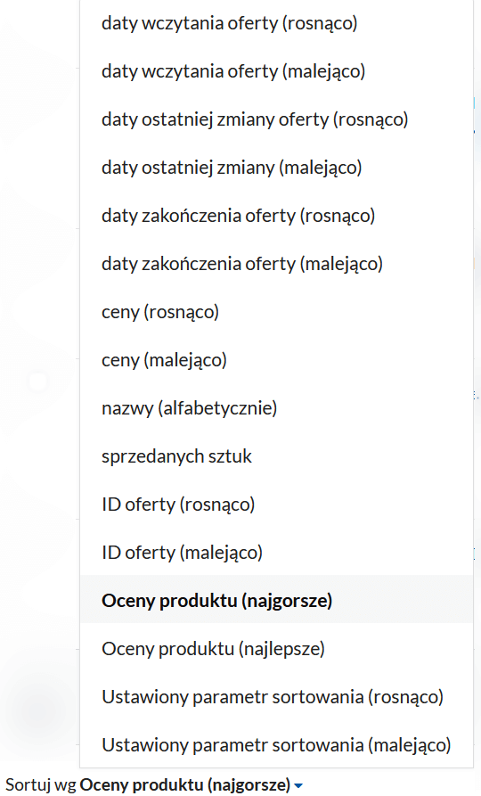 Sortowanie ofert Allegro