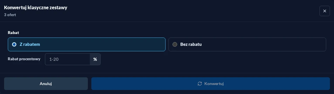 Konwersja klasycznych zestawów w ciemnym motywie