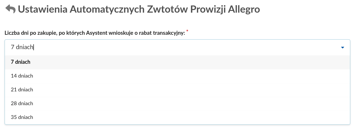 Ustawienia automatycznych zwrotów prowizji Allegro