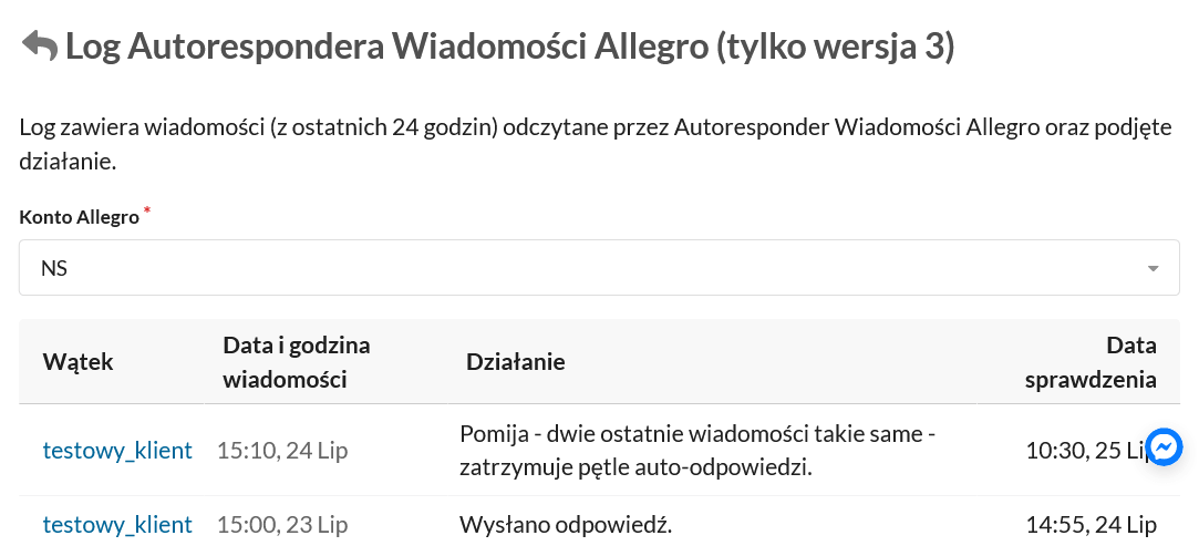 Log Autorespondera Allegro