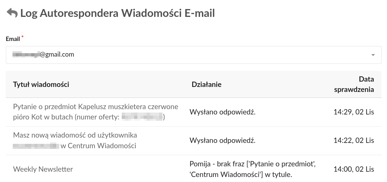 Log Autorespondera Email