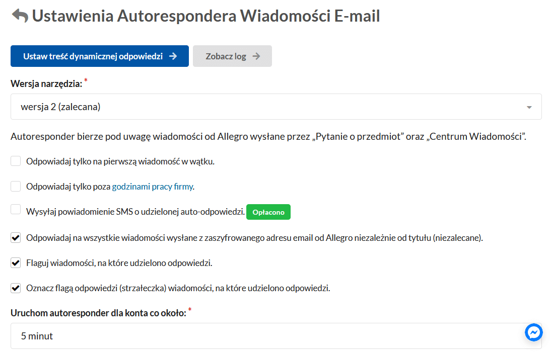 Ustawienia Autorespondera Email