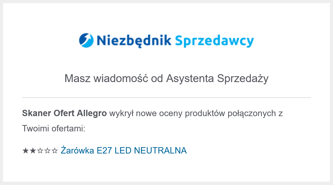 Oznámenia o nových hodnoteniach produktov Allegro