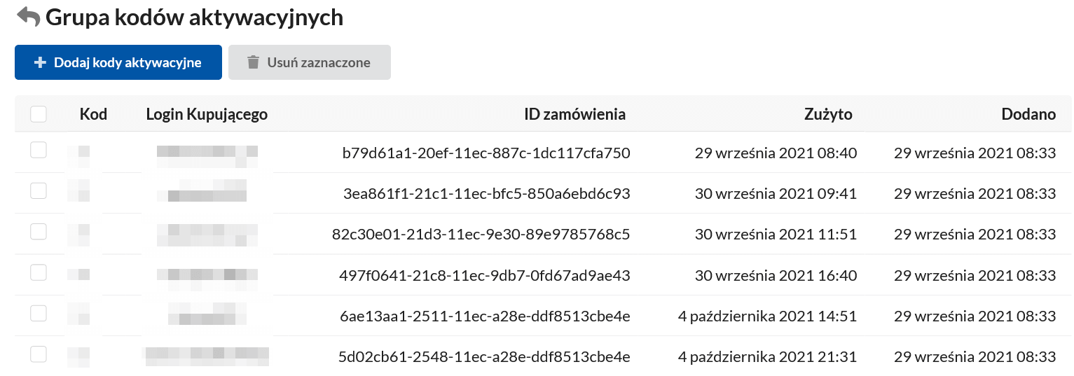 Ustawienia wysyłki kodów aktywacyjnych